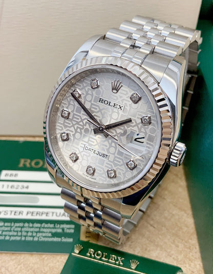 Rolex replica Datejust 41mm 116334 Silver Diamond centenary dial