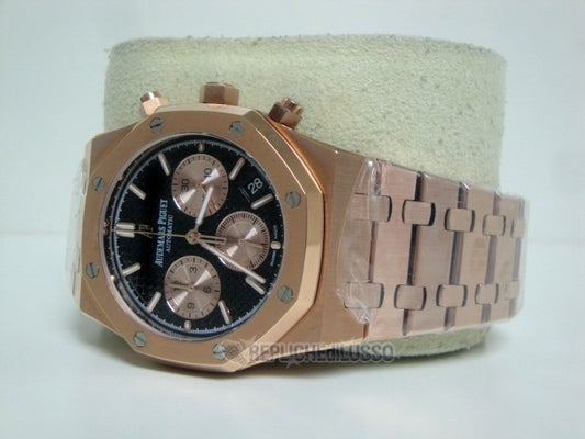 Audemars Piguet replica royal oak chrono Leo Messi rose gold black dial orologio replica copia lusso