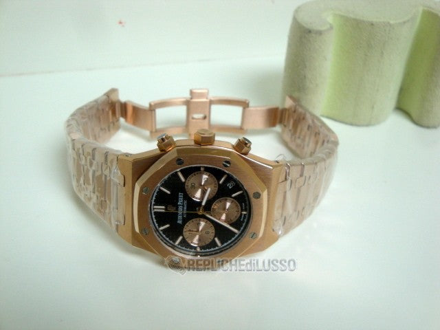 Audemars Piguet replica royal oak chrono Leo Messi rose gold black dial orologio replica copia lusso
